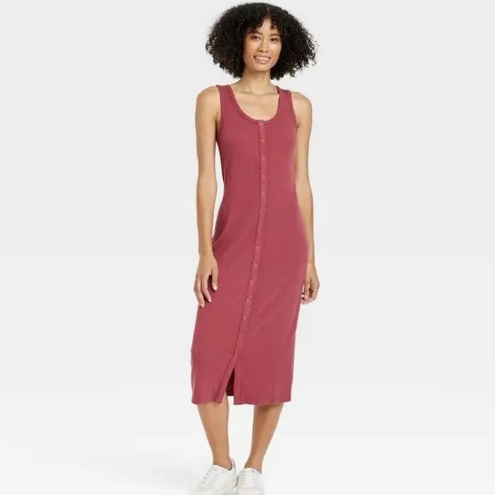 Universal Thread Cotton Midi Button Front Dress in Pink